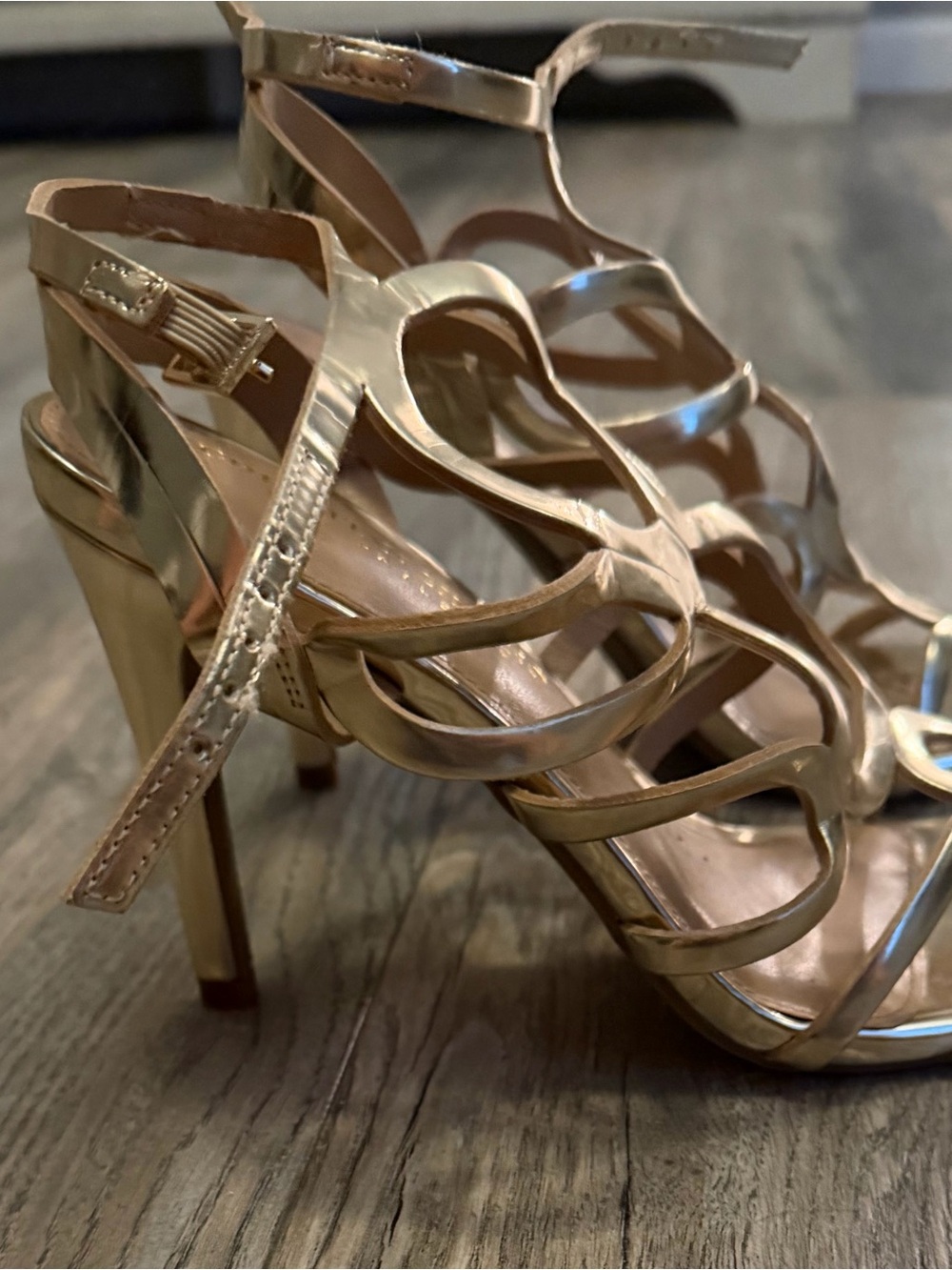Christian Siriano Metallic Gold Strappy High Heel Sandals